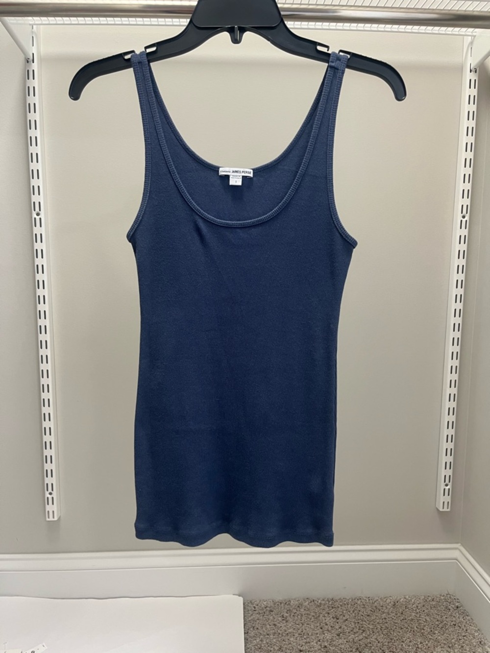 James Perse Dark Montana Blue Ribbed Scoop Tank NWOT